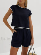 Pure Cotton Contrast Trim Shorts Set