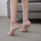Purple/White T-band Butterfly-knotBuckle Strap Pointed Cover Heeled Thin High Heels Party Wedding High Heel