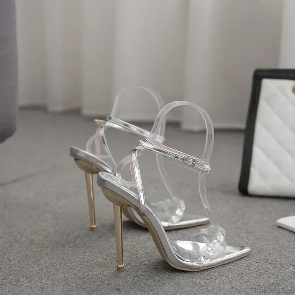 Purple/White T-band Butterfly-knotBuckle Strap Pointed Cover Heeled Thin High Heels Party Wedding High Heel