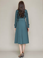 Women's Trench Coat Practical Buttons Turndown Collar Long Sleeves Polyester Lace-up