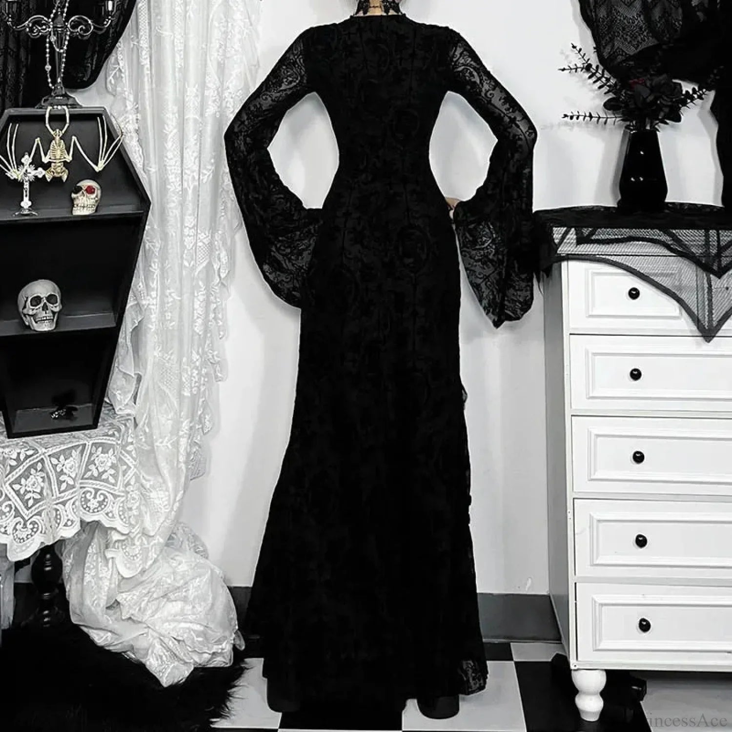 Quadrilateral Neck Corset Flare Full-Length Dress