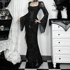 Quadrilateral Neck Corset Flare Full-Length Dress