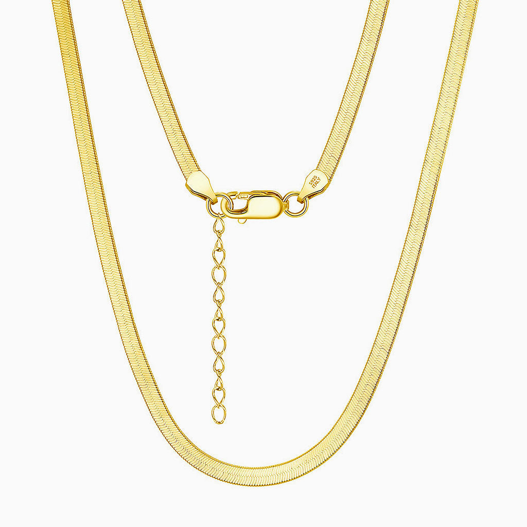 Sided Snake Flat Chain Necklace in Sterling Silver 3MM