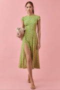 Krystel Statement Printed Round Neck Midi Summer Dress with Slit Occasion Edit