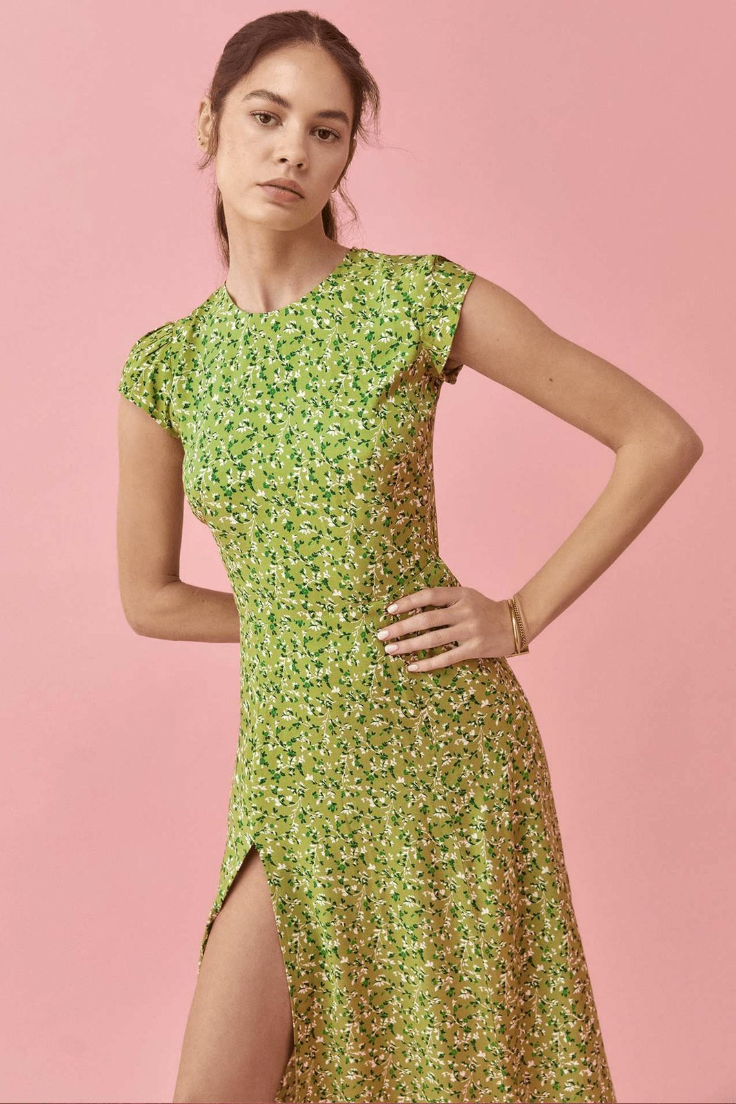 Krystel Statement Printed Round Neck Midi Summer Dress with Slit Occasion Edit