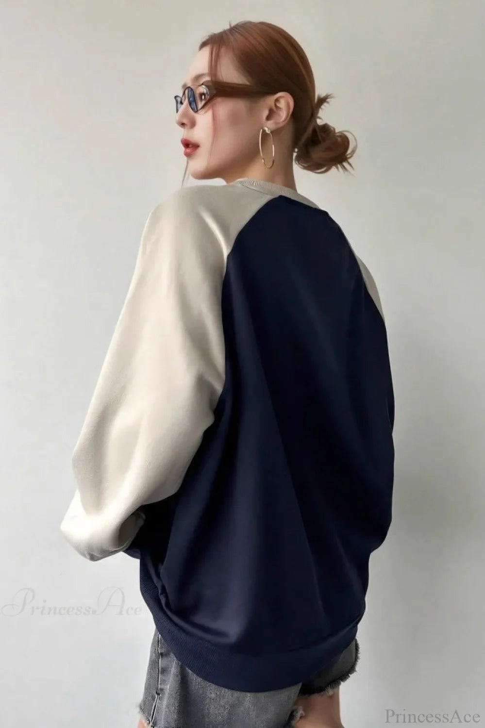 Raglan Sleeve Color Block Crew Neck Relaxed Sweatshirt