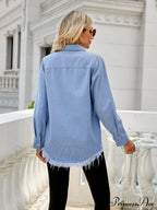 Raw Hem Denim Arm Long Blouse Jacket