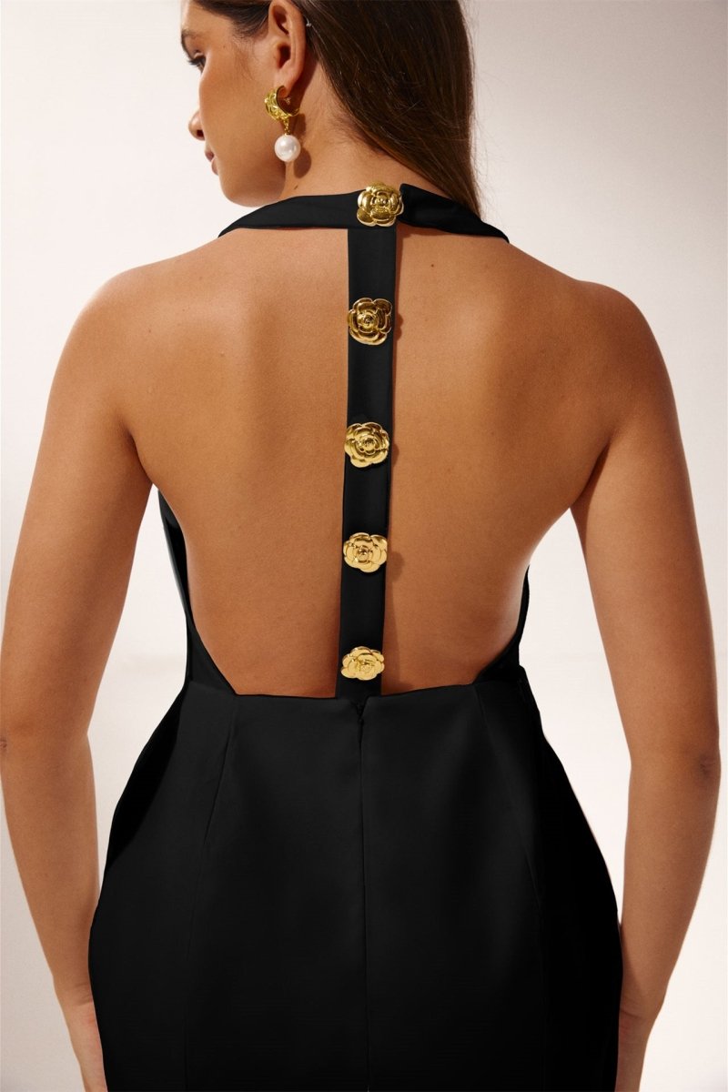 Square Neck Ornate Button Front Princess Seam Bodycon Mini Dress