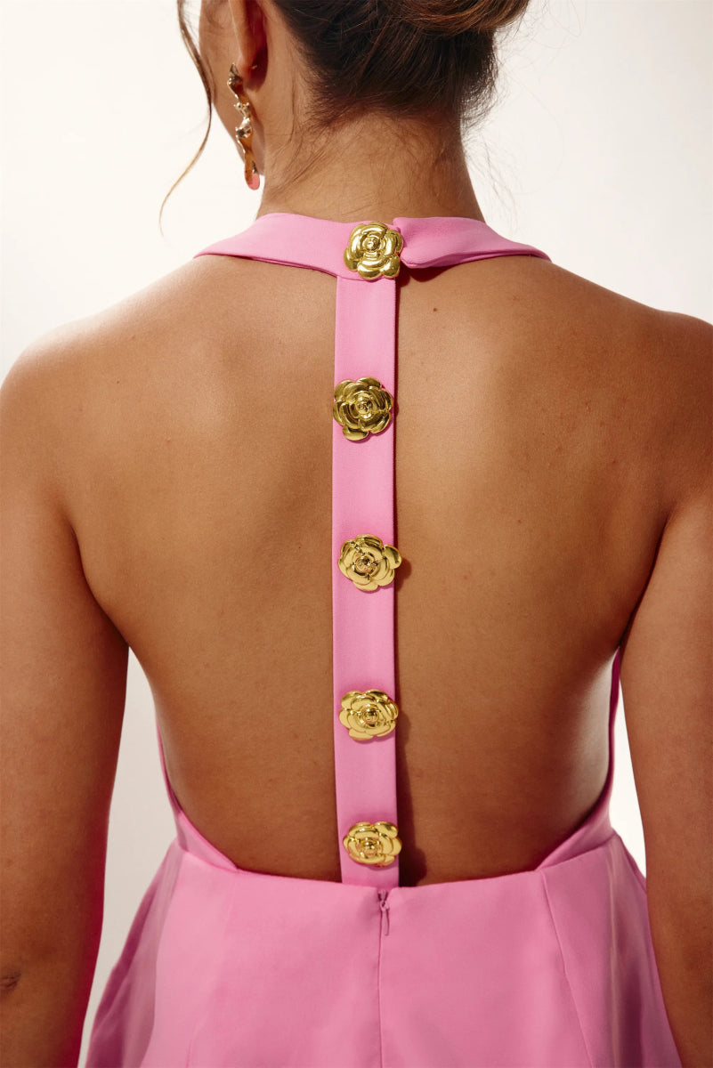 Square Neck Ornate Button Front Princess Seam Bodycon Mini Dress