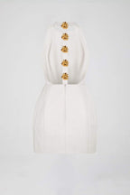 Square Neck Ornate Button Front Princess Seam Bodycon Mini Dress