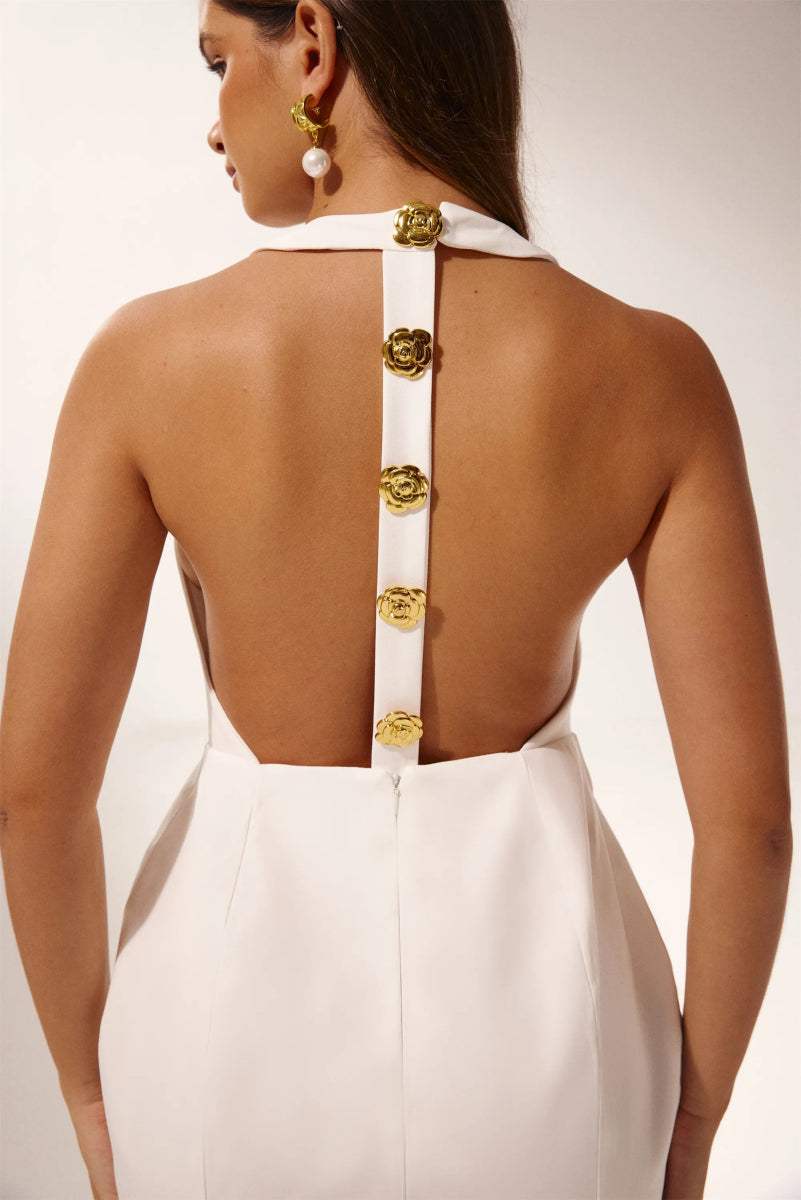Square Neck Ornate Button Front Princess Seam Bodycon Mini Dress