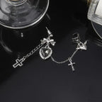 Rebel Antique Metal Cross Dark Heart Earring