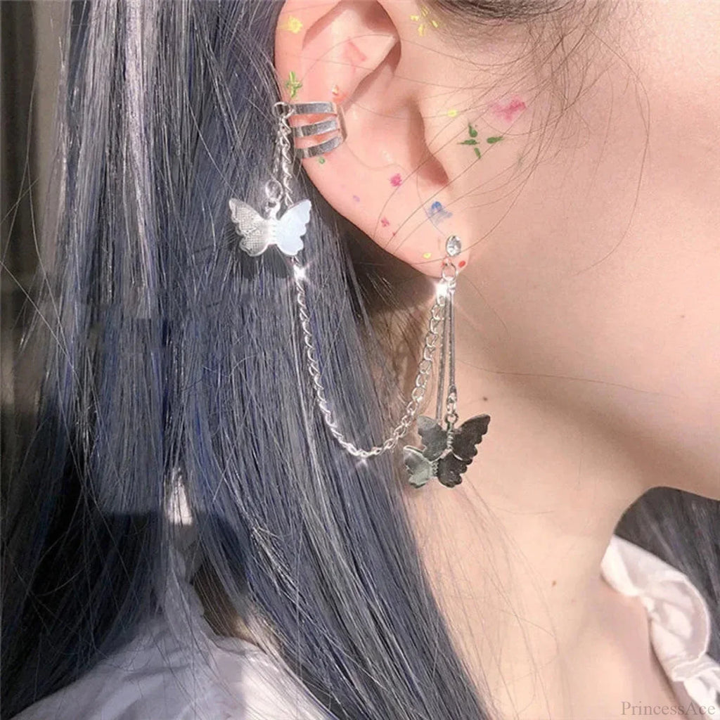 Rebel Antique Metal Cross Dark Heart Earring