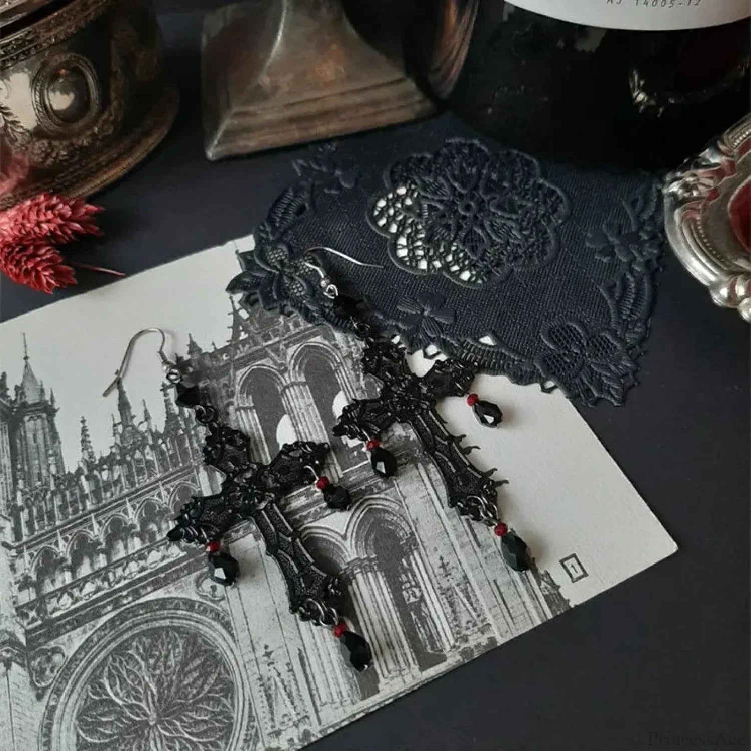 Rebel Celestial Cross Silver Empty Heart Earring