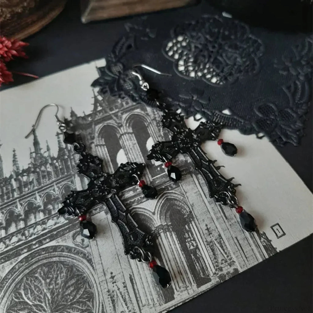 Rebel Celestial Cross Silver Empty Heart Earring