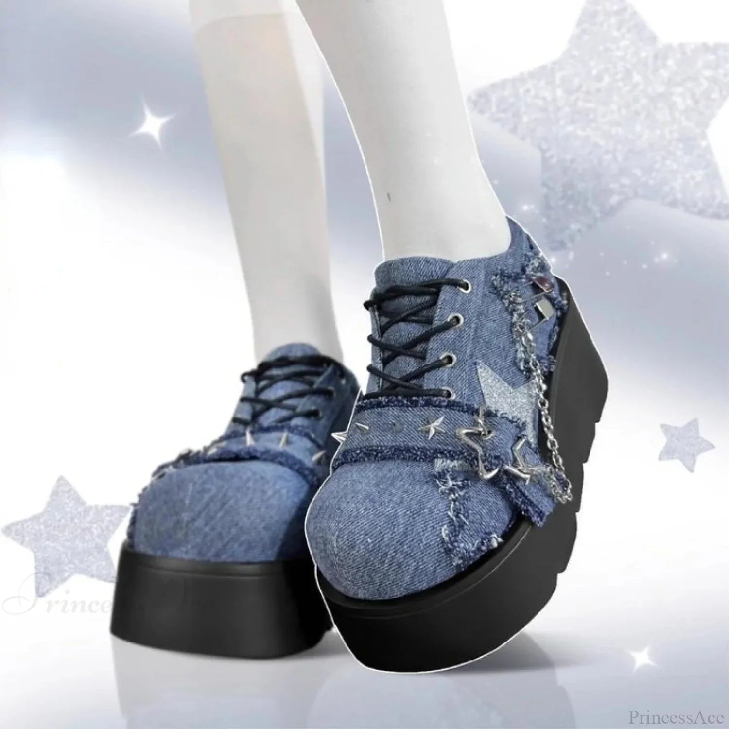 Rebellious Dark Chain Denim Tennis Shoe