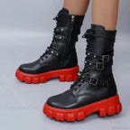 Rebellious Fastener Motorbike Mid-Calf Dark Boot