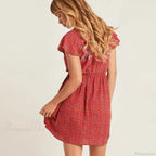 Red Floral Print Boho Mini Dress