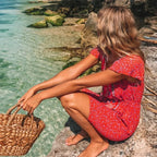 Red Floral Print Boho Mini Dress