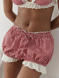 Red Gingham Lace Trim Bloomer Short