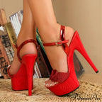 Red High Heels Platform Sandals with Buckle Strap - Women's Wedding Prom Shoes