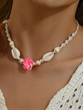 Red Shell Choker Necklace in Boho Style with Rose
