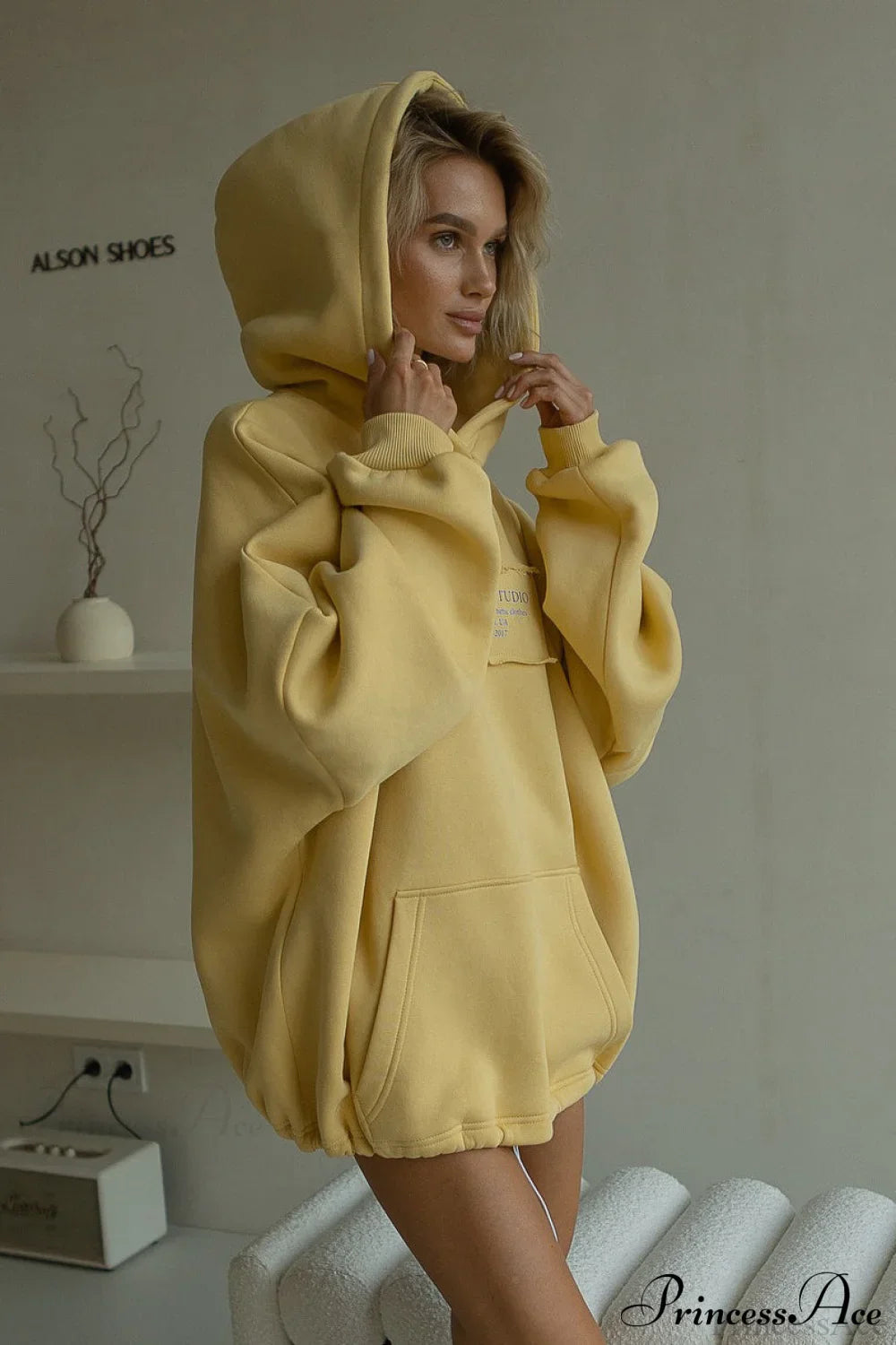 Relaxed Letter Applique Pullover Hoodie