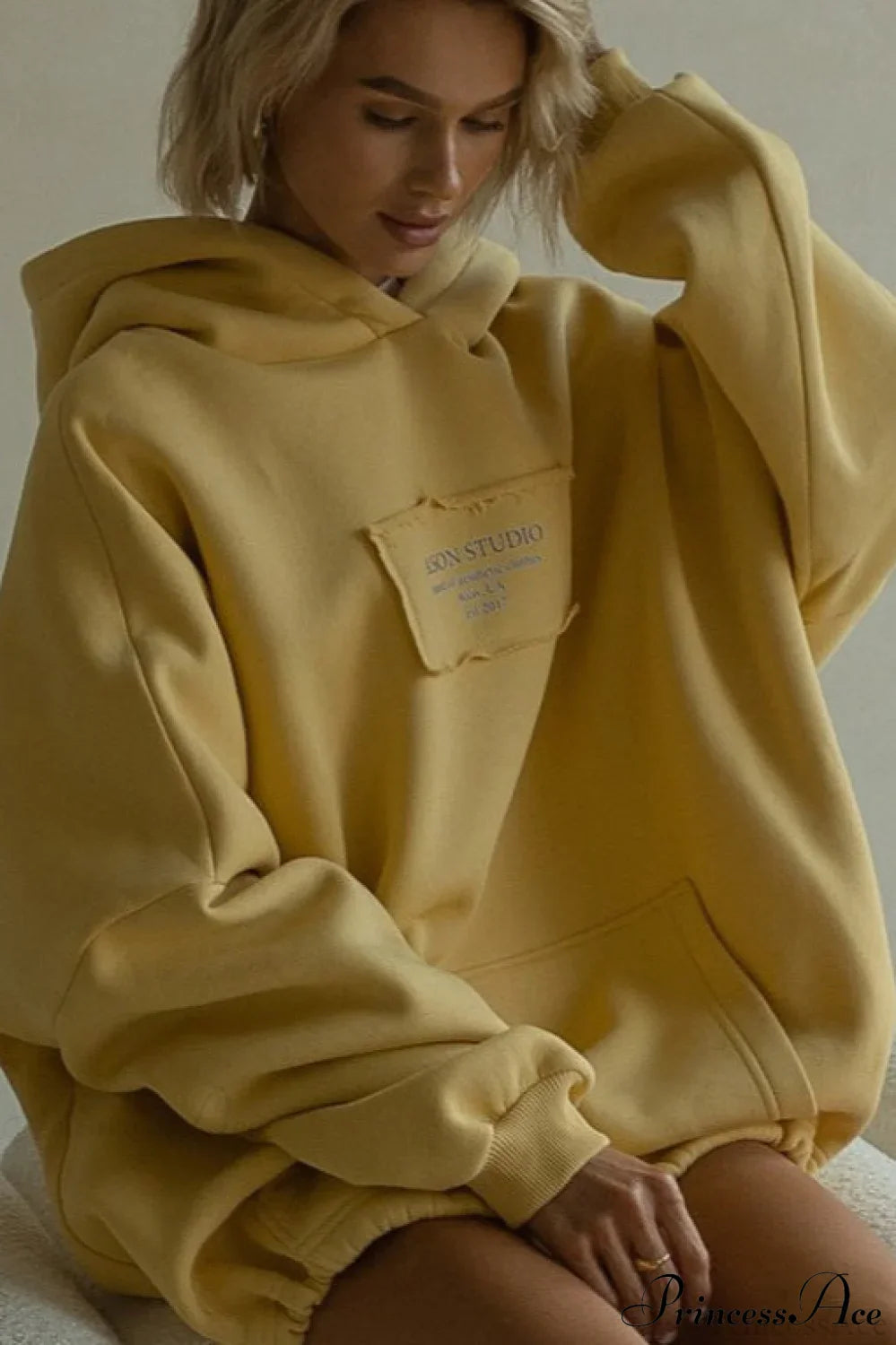 Relaxed Letter Applique Pullover Hoodie