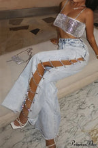 Relaxed Mid-Rise Diamond Paneled Side Cut-Out Jeans