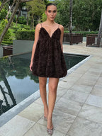 Retro 3D Floral Backless Slip Dress High Waisted Halter Floral Dress