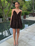 Retro 3D Floral Backless Slip Dress High Waisted Halter Floral Dress