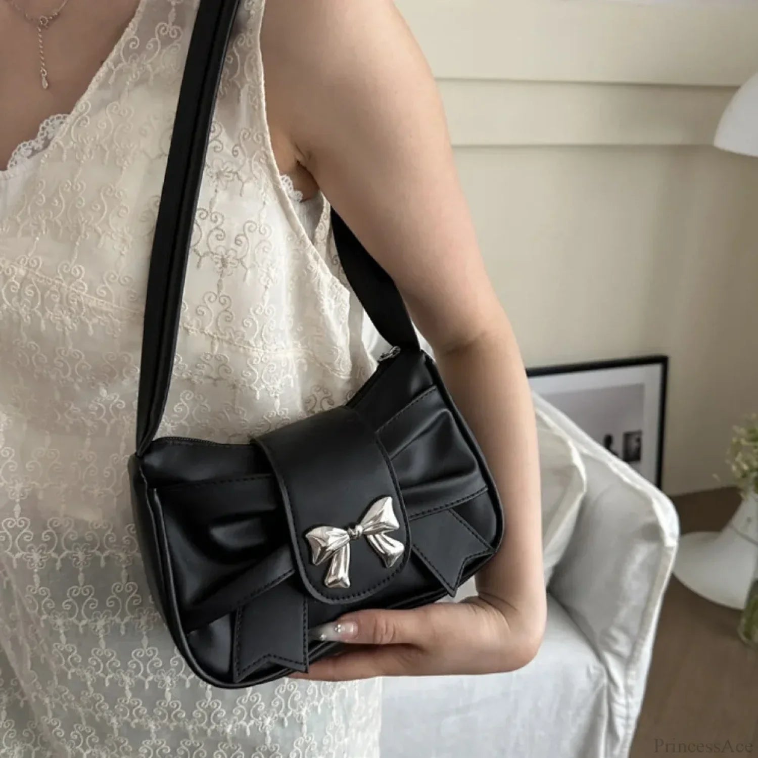 Retro Bow PU Leather Business Shoulder Handbag