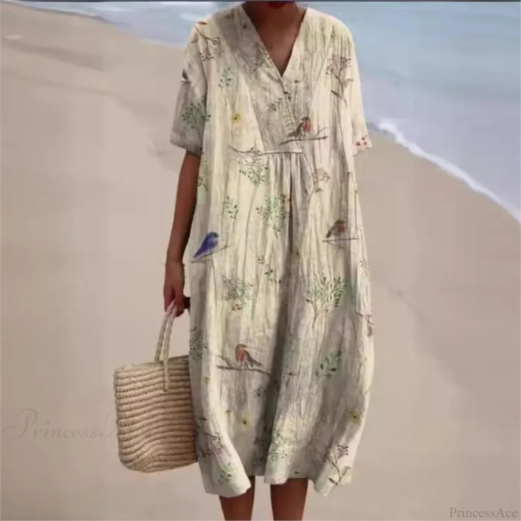 Retro Circle Print Boho Floral Dress