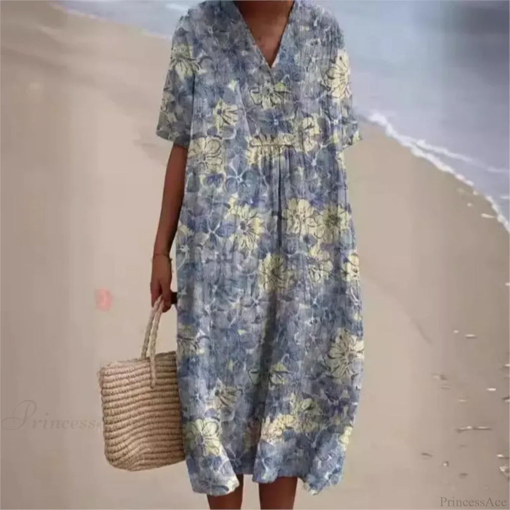 Retro Circle Print Boho Floral Dress