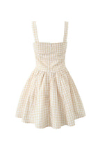 Gingham Square Neck Corset Bodice Gathered Skater Mini Dress