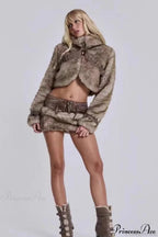 Retro Cropped Turtleneck Faux Fur Warm Jacket