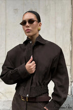 Retro Distressed Brown Collar Short Coat