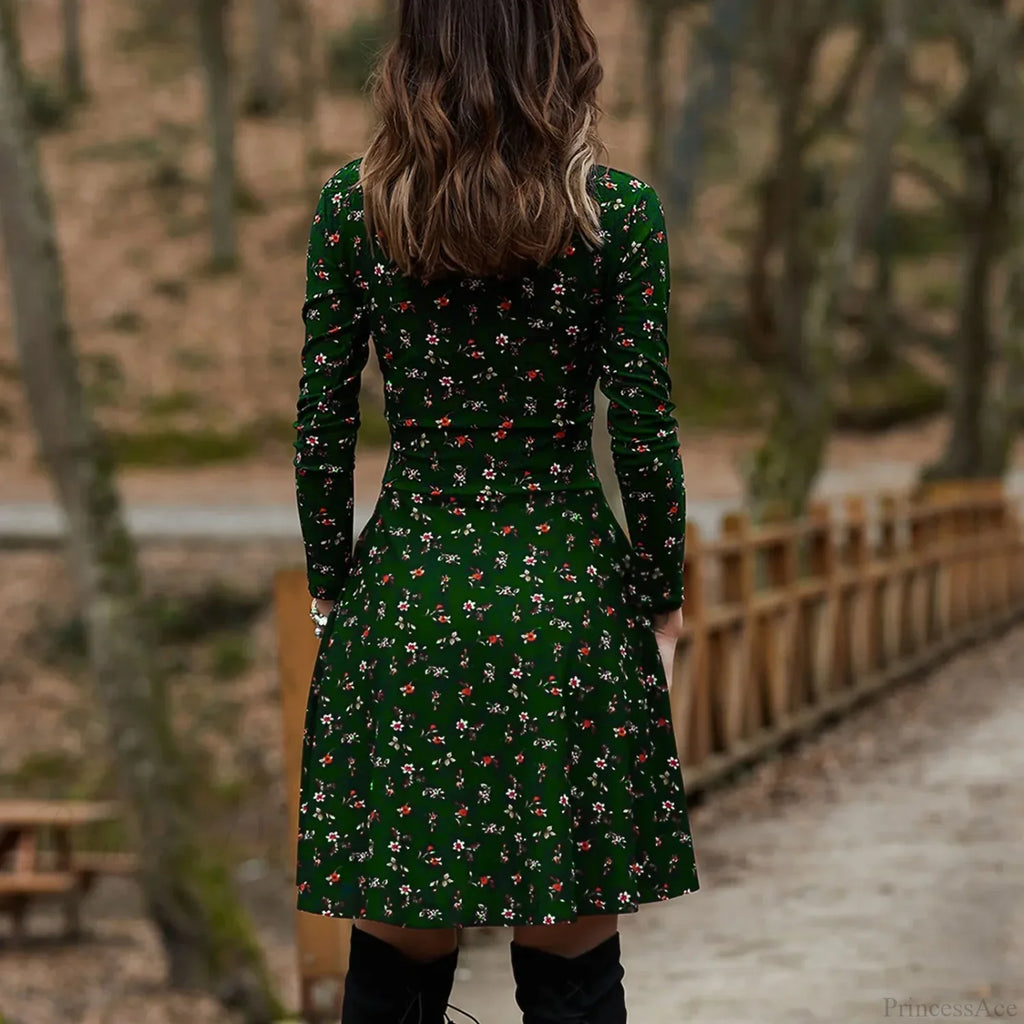 Retro Floral Swing Midi Floral Dress