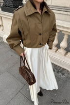 Retro Khaki Lapel Single-Breasted Jacket