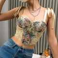 Retro Lace Embroidery Backless Strappy Crop Top