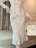 Retro Lace Wrap Ruffle High Waist Fishtail Skirt