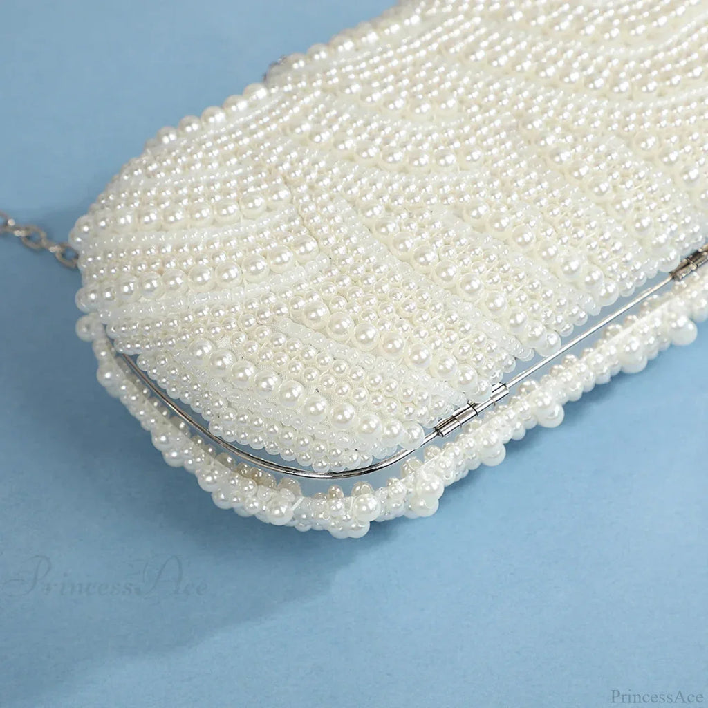 Retro Luxurious Pearl Wave Style Evening Clutch Bag