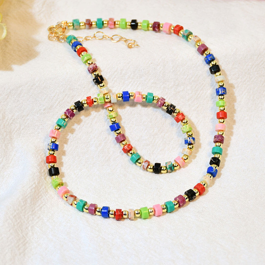 Mixed Color Enamel Beaded Choker Necklace