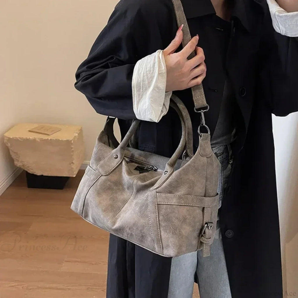 Retro PU Leather Shoulder Tote High Capacity Crossbody Handbag
