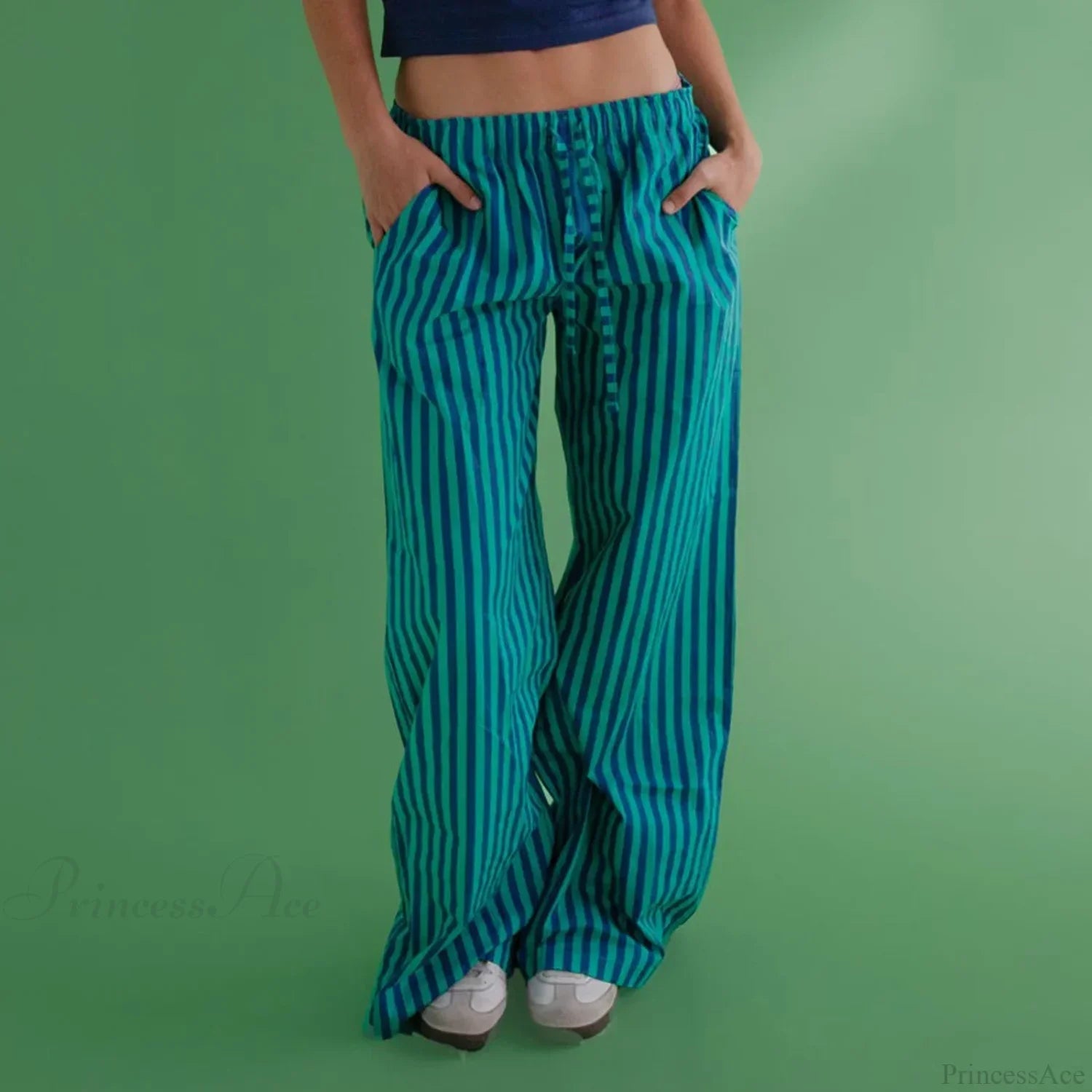 Retro Striped Button High Waist Straight Pant