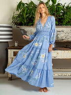 Retro V-Neck Elastic Boho Dress