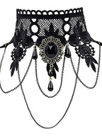 Lace Tattoo Choker Necklace Punk Fashion Jewelry for Women and Girls Vintage Gothic Style with Artificial Gemstones