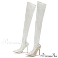 Rhinestone Fishnet Mesh Women Pumps High Heels Over-The-Knee Boots
