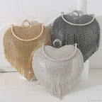 Rhinestone Heart Pattern Silver Evening Clutch Wedding Bridal Purse