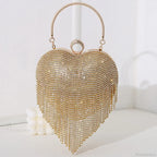 Rhinestone Heart Pattern Silver Evening Clutch Wedding Bridal Purse